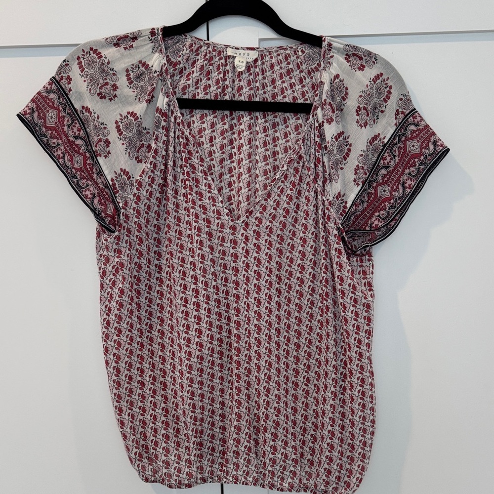 Soft Joie Red and White Patterned Blouse
